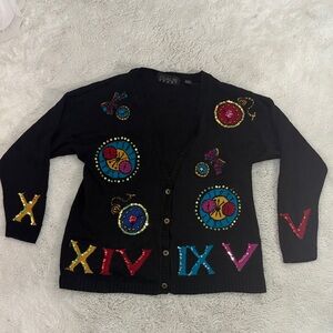 Vtg 90s Chaus Sport New Year’s Eve knit sequin cardigan sweater